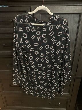 ModCloth Black Midi Dress with White and Red Print